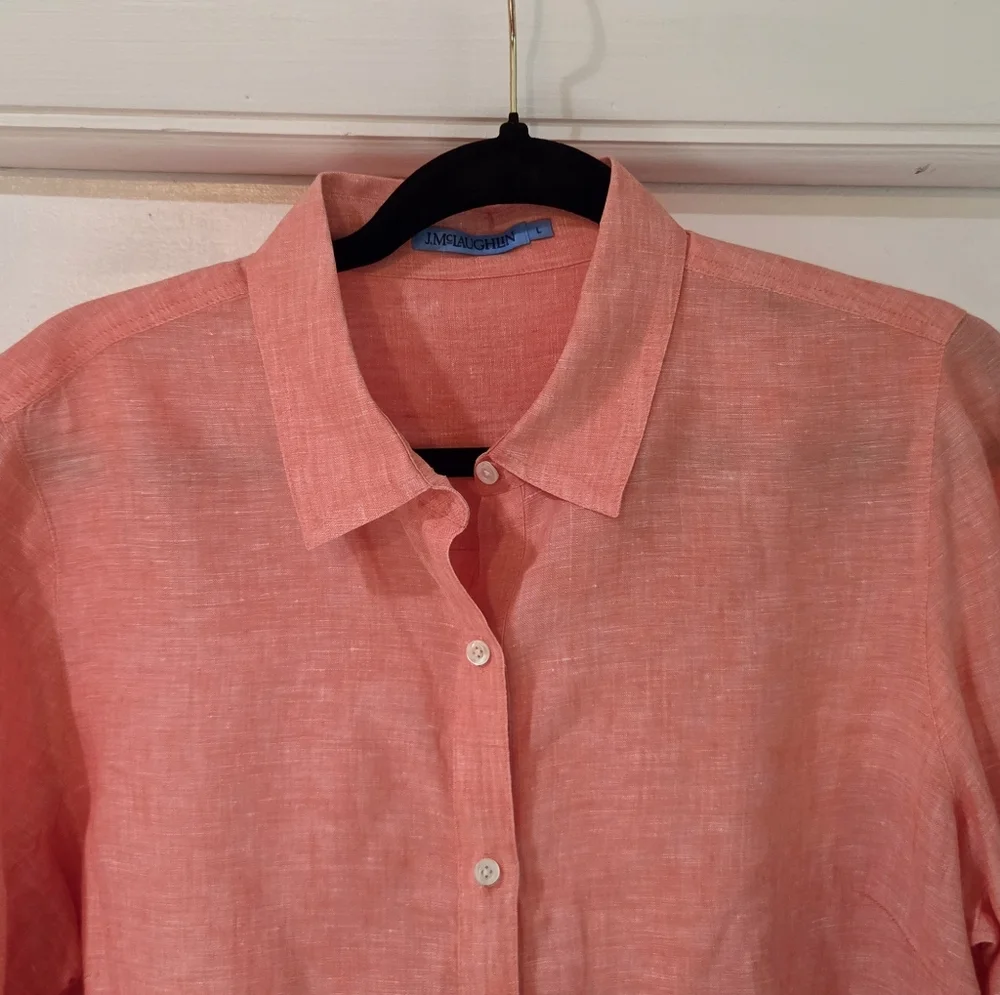 Women's J. McLaughlin Coral Rose Britt Linen Blouse, Size L - Picture 6 of 14